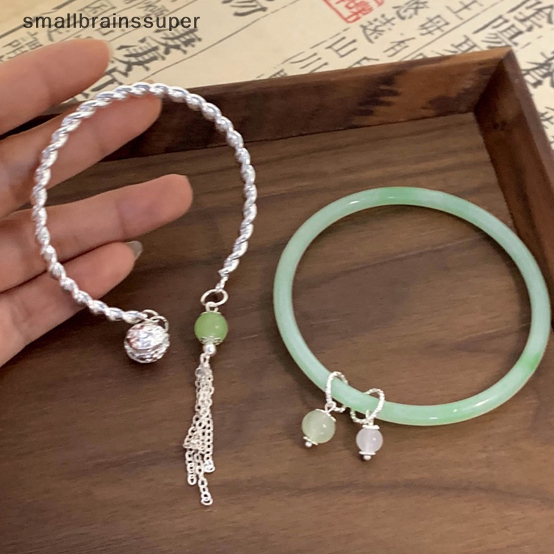 Vòng Đeo Tay Dạng Hở Phối Tua Rua Màu Xanh Lá Phong Cách Vintage Thời Trang Cho Nữ SBS