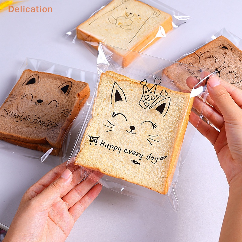 Bộ 100 túi đựng bánh mì/ quà/ kẹo ELEBUY có keo dính trong suốt hình động vật mặt cười dễ thương cho nhà bếp