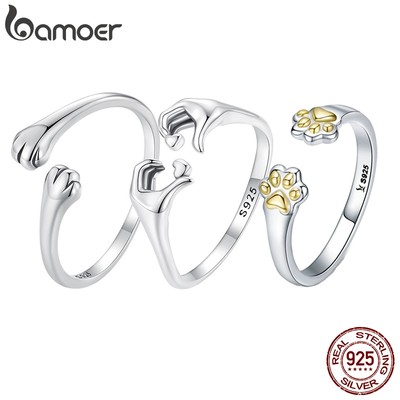 BAMOER Nhẫn Bạc 925 HìNh MèO ThờI Trang Cho Nữ