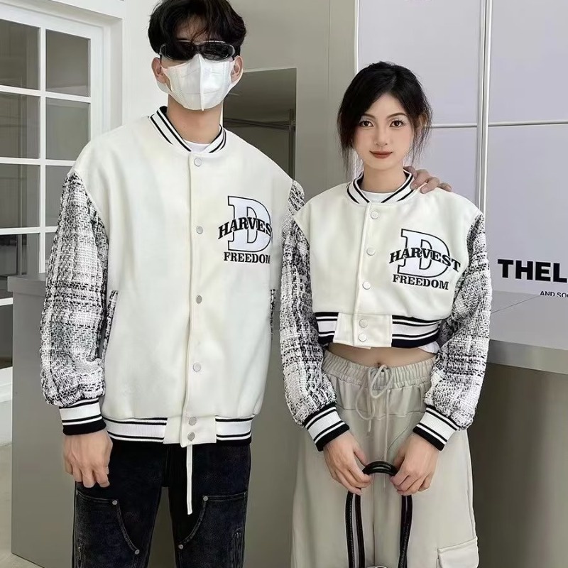 Áo khoác cặp Áo Khoác Bóng Chày Tay Thêu Chữ Thời Trang Cho Cặp Đôi