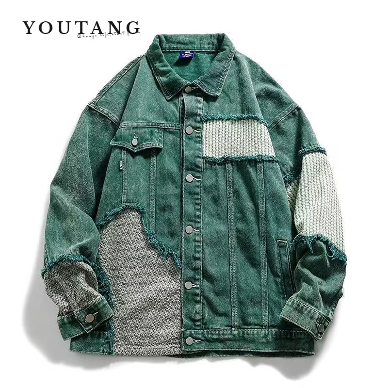 Youtang Áo Khoác denim Tay Dài Phong Cách Harajuku Nhật Bản Trẻ Trung Phổ Biến Cho Nam