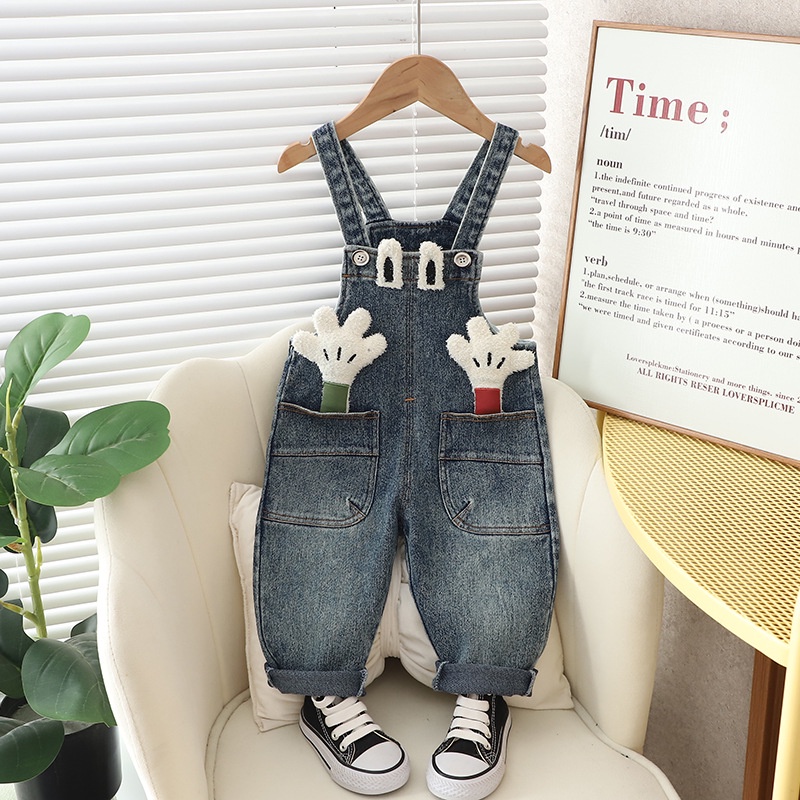 Bộ Áo Liền Quần Bằng Cotton Denim In Hoạt Hình Dành Cho Bé Trai Gái