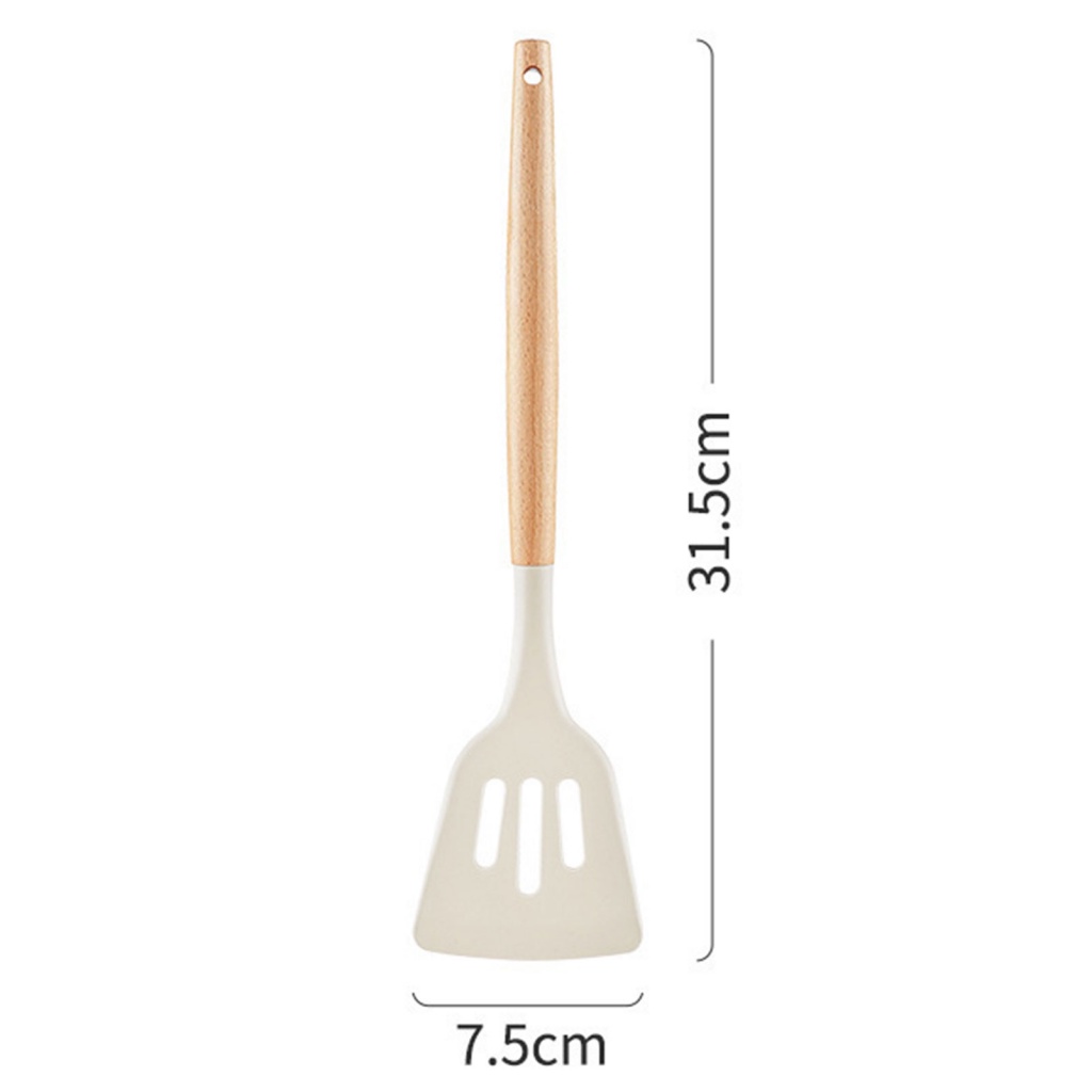 Thìa Xẻng Nấu Ăn Bằng Silicone Cán Gỗ Có Lỗ Treo Cho Nhà Hàng