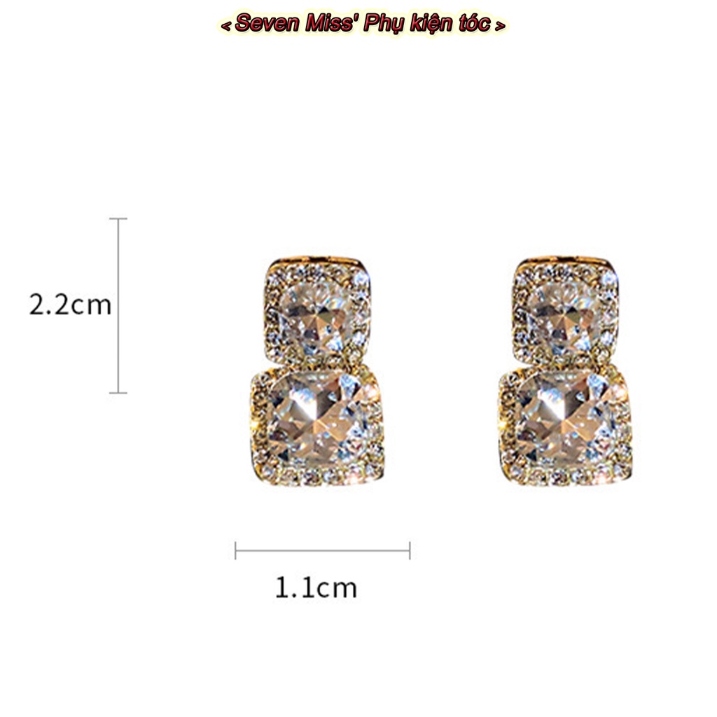 Bông Tai Dáng Dài Hình Vuông Đính Đá Zircon Thời Trang Cho Nữ