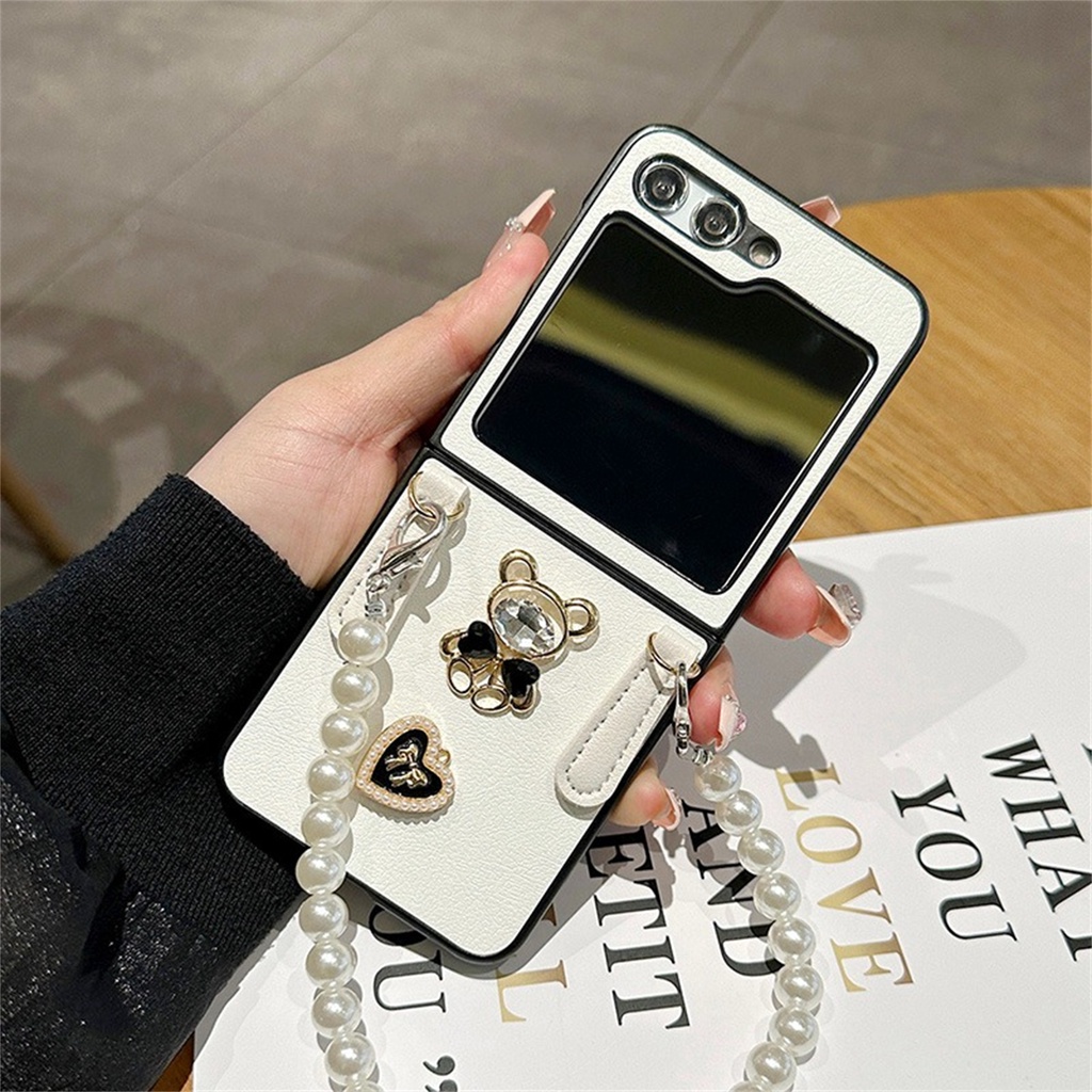 Bao Da Điện Thoại Nắp Gập Hình Trái Tim / Gấu Đính Đá Cho samsung galaxy case z flip 4g 5 4 3 5g z flip5 zflip5 flip4 zflip3
