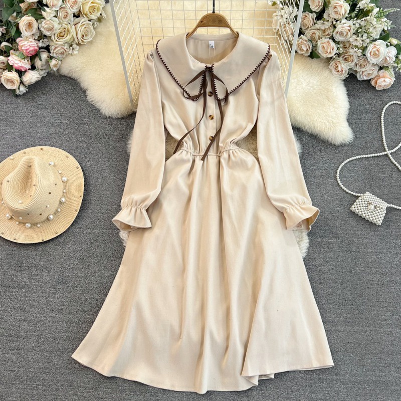 Đầm Midi Chữ A Tay Dài Eo Co Giãn Màu Tương Phản Thời Trang Xuân Thu Hàn Quốc Mới Cho Nữ