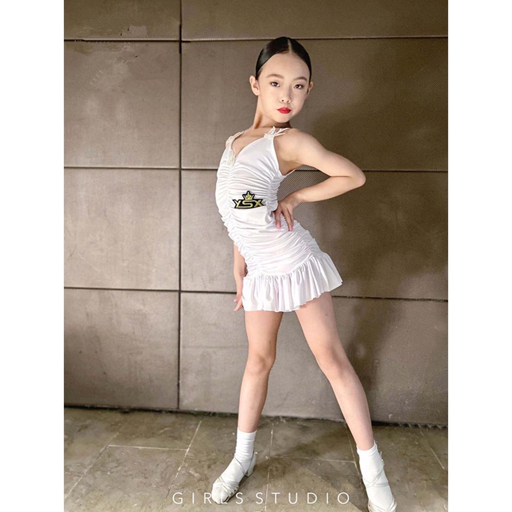 Trang phục khiêu vũ latin mùa hè phong cách mới dành cho trẻ em bộ đồ tập nữ trang trí bướm one-piece màu trắng đơn giản