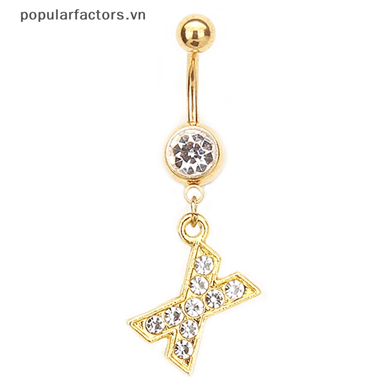 Khuyên Rốn Thép Không Gỉ Hình 26 Chữ Cái A Đến Z Đính Đá Pha Lê Quyến Rũ