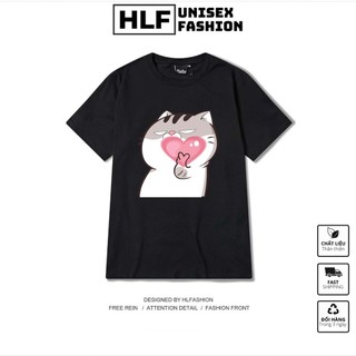 Áo thun tay lỡ form rộng Unisex mèo AMI bắn tim, áo phông form rộng tay lỡ HLFashion