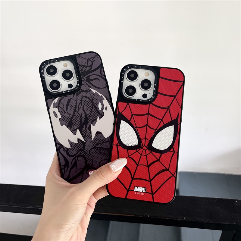Casetifg marvel spider man venom mirror case cho iphone 14 12 13 11 pro max x xs max xr 14plus vỏ silicon tpu chống va đập bảo vệ cạnh vuông Ốp điện thoại cứng