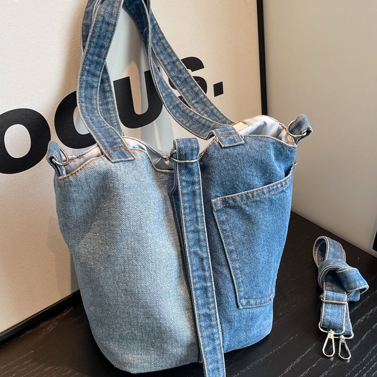 2 màu canvas demin dung tích lớn ulzzang ins hàn quốc nhật bản phụ nữ đơn giản túi xách tote túi đeo vai cho phụ nữ