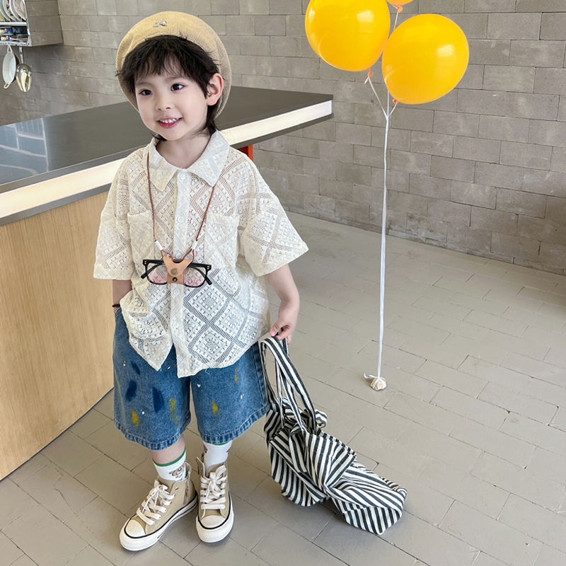 Bộ Đồ denim Ngắn Tay Thời Trang Mùa Hè Hàn Quốc Dành Cho Bé Trai