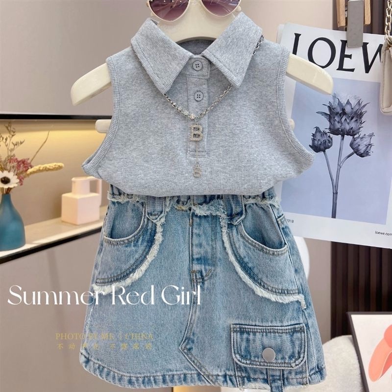 Áo Thun Không Tay Cổ POLO Màu Sắc Đơn Giản Chất Liệu Cotton Phong Cách Hàn Quốc Cho Bé Gái
