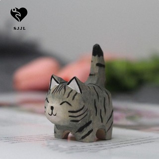 Mô hình SJJL kiểu mèo con hoạt hình chạm khắc gỗ bằng tay trang trí để bàn