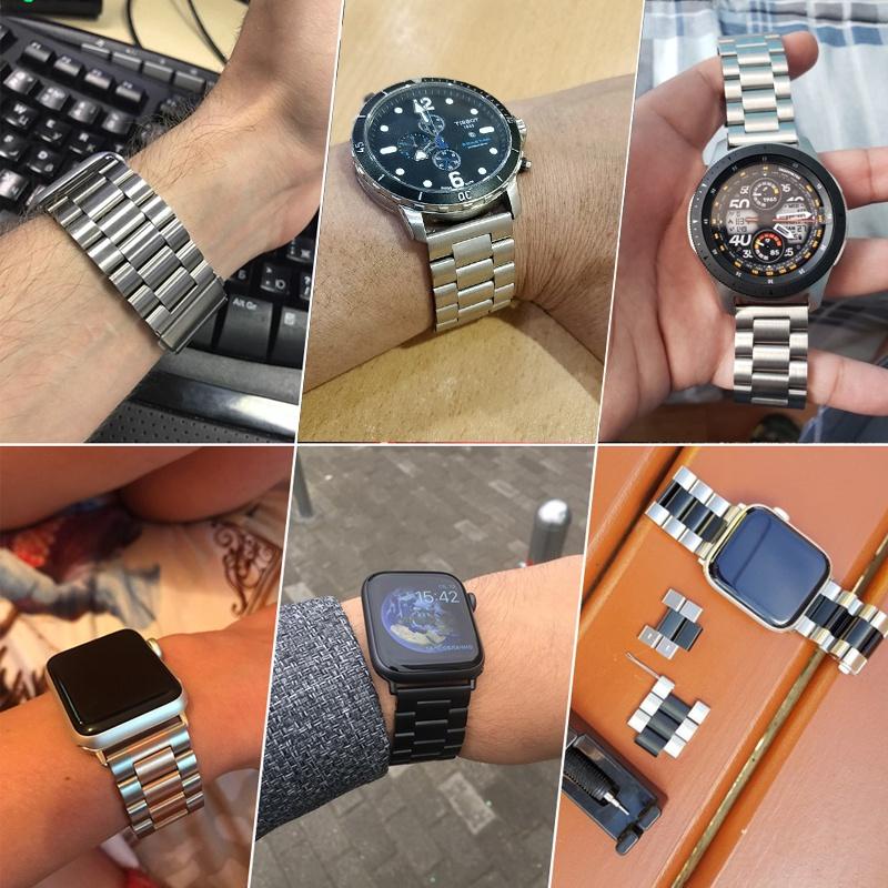 Dây đồng hồ kim loại,kích thước phổ quát size 18mm 20mm 22mm 24mm cho HuaWei Samsung Galaxy watch 4 3 classic 5 Pro
