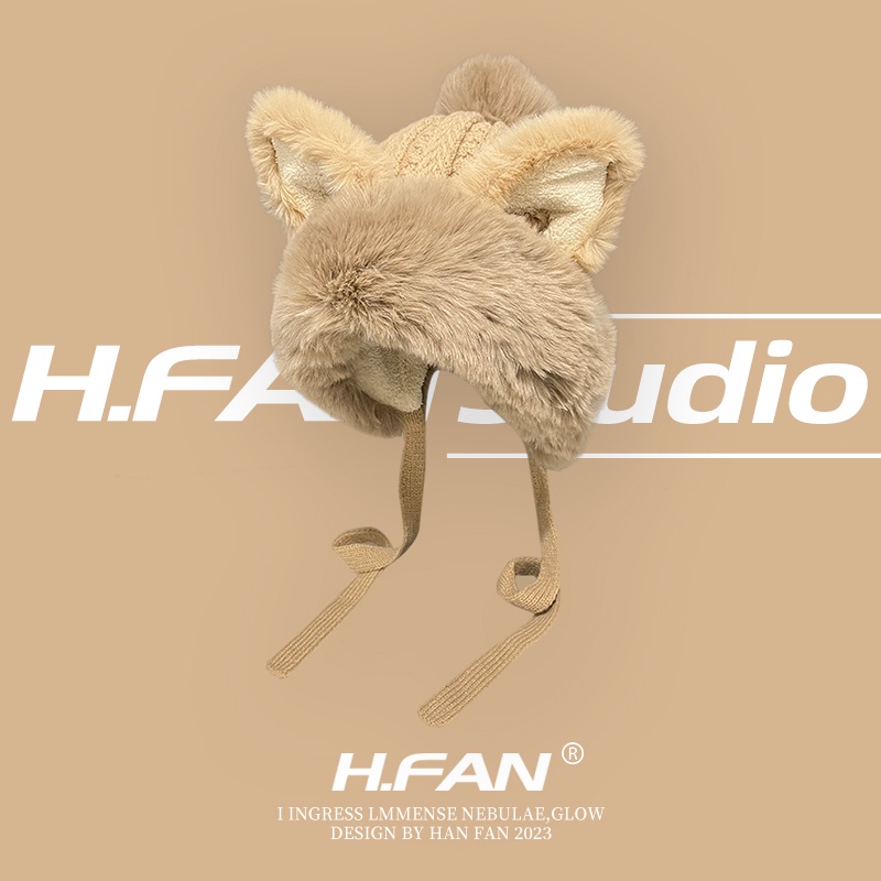 Mũ Len Dệt Kim Giữ Ấm Tai Hình Tai Cáo Dễ Thương Phong Cách Nhật Bản Thời Trang Thu Đông Cho Nữ