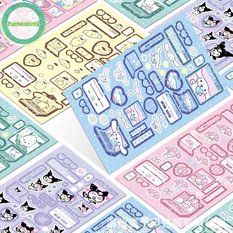Set 6 Tấm Hình Dán hello kitty melody kuromi hello kitty Màu laser Chống Thấm Nước diy vn