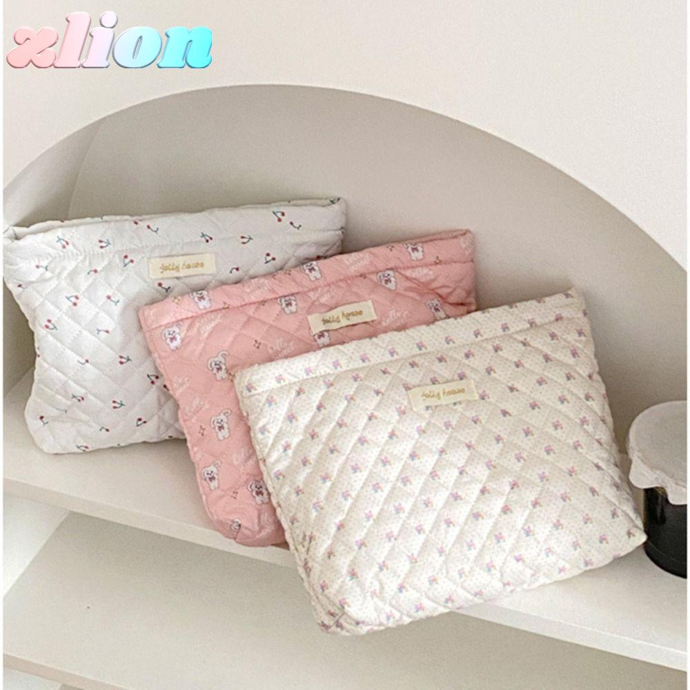 Zlion floral cosmetic pouch, lipstick storage organizer túi trang điểm chần bông dung tích lớn, túi ly hợp cotton cầm tay túi xách nữ túi xách nữ