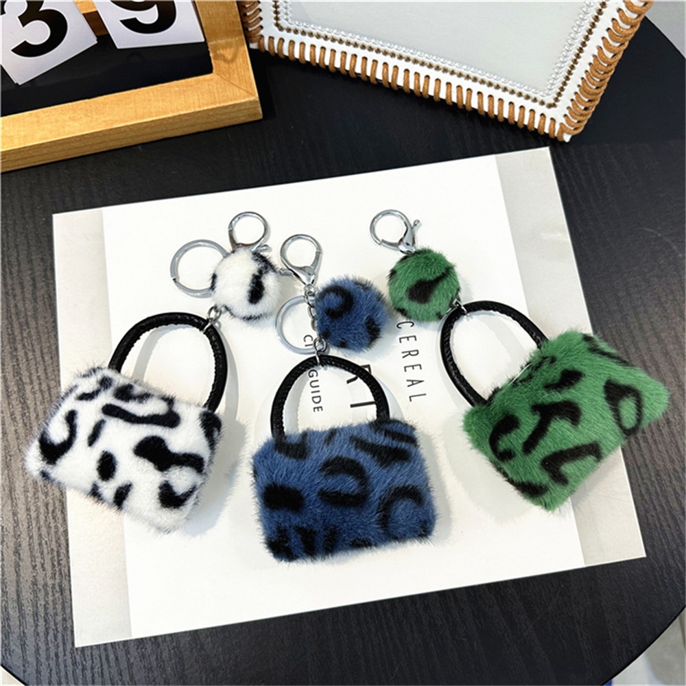 Hình dạng túi xách dễ thương fluffy keychain sáng tạo leopard plush ball keyrings cho phụ nữ người giữ chìa khóa ô tô phụ kiện quà tặng bạn bè