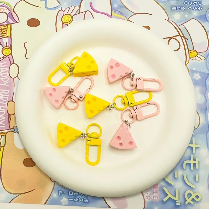 Dễ thương cheese keychain cream cheese block keyring creative headphone case mặt dây chuyền