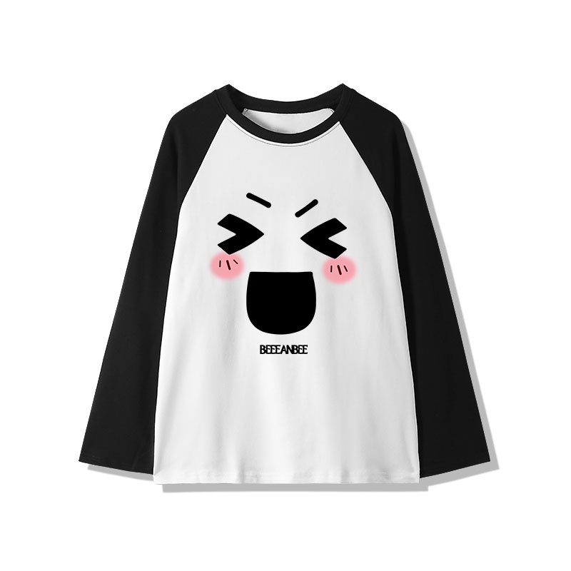 100% cotton 2023 hàn quốc thu đông mới vai in ghép nối dài tay t-shirt nữ hàng đầu
