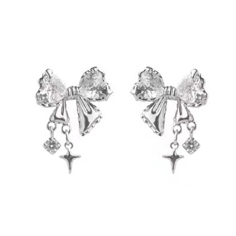 Đôi Bông Tai Hình Nơ Đính Đá zircon Thời Trang Mùa Thu