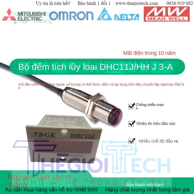 Bộ Đếm Mặt Nạ Dhc11j/HHJ3-A/Sáu Chữ Số Bộ Nhớ Mất Điện 10 Năm (Có Thể Được Trang Bị Cảm Biến NPN) - Dhc11j-Cảm Ứng 30Cm