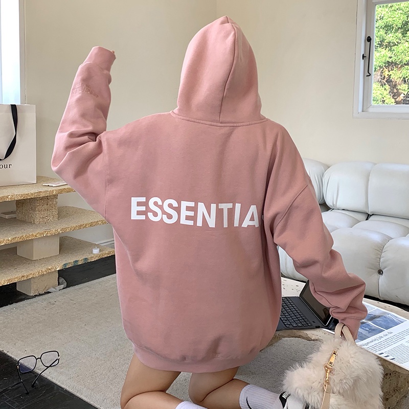 Áo Khoác Hoodie Nỉ Dày Dáng Rộng Qua Gối Màu Hồng Thiết Yếu Mặc Ngoài Đường Phố Cho Cặp Đôi