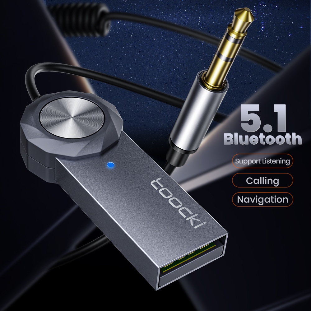 Bộ chuyển đổi ô tô TOOCKI không dây Bluetooth 5.1 USB sang giắc 3.5mm thu phát âm thanh Aux rảnh tay