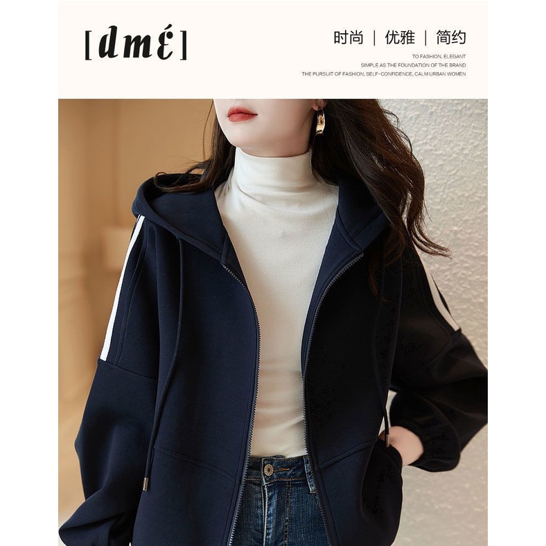 2023 thu đông phong cách mới thời trang phong cách hàn quốc thể thao giản dị mỏng hơn nhìn phong cách phương tây all-match áo nịt dây kéo có mũ trùm đầu