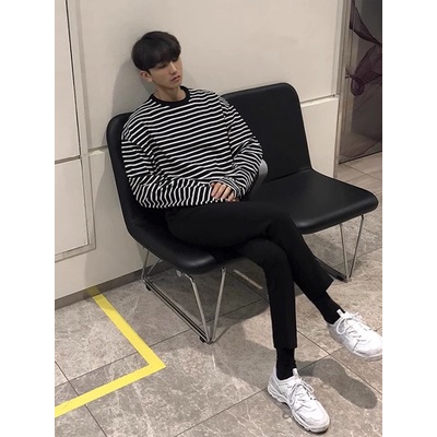 Autumn new style men's long-sleeved t-shirt casual loose striped top student all-match phiên bản hàn quốc bo