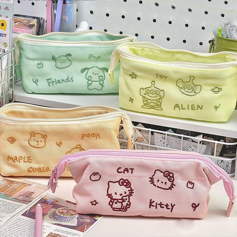 Túi Đựng Bút / Mỹ Phẩm Sức Chứa Lớn Thêu Họa Tiết Hoạt Hình hello Kitty Dễ Thương Để Bàn Tiện Dụng Cho Văn Phòng
