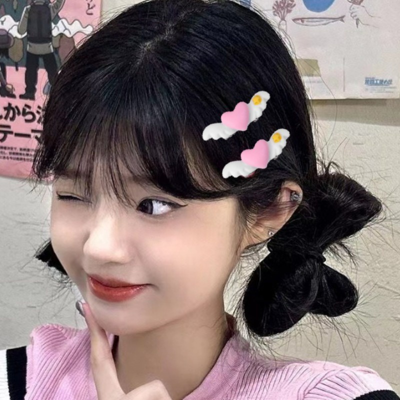 Kẹp Tóc Xương Cá Nhỏ Sáng Tạo Màu Hồng Đào Trái Tim Đôi Cánh Thiên Thần bb barrette / Ngọt Ngào Cho Bé Gái
