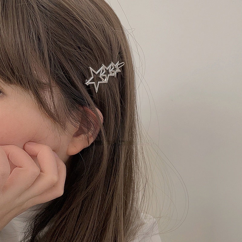 Cô gái y2k ngôi sao kẹp tóc punk silver bang kẹp tóc cô gái nhật bản yêu thích kẹp tóc ngôi sao năm điểm