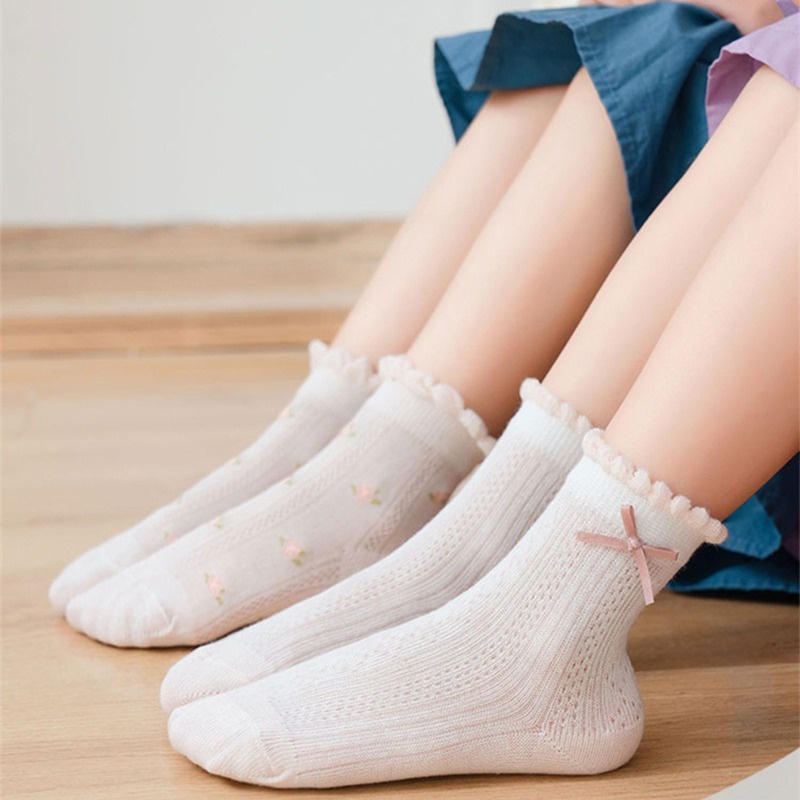 Set 5 Đôi Vớ cotton Xuân Hè In Họa Tiết Hoa Dễ Thương Cho Bé Gái