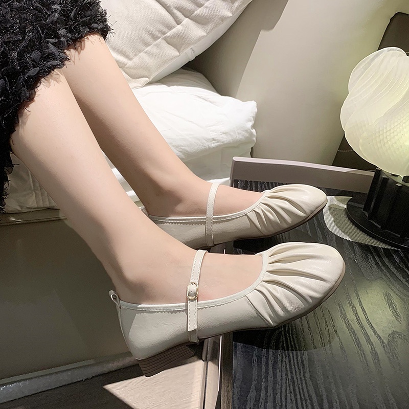 Giày bệt nữ da tròn ngón chân mary jane giày nữ