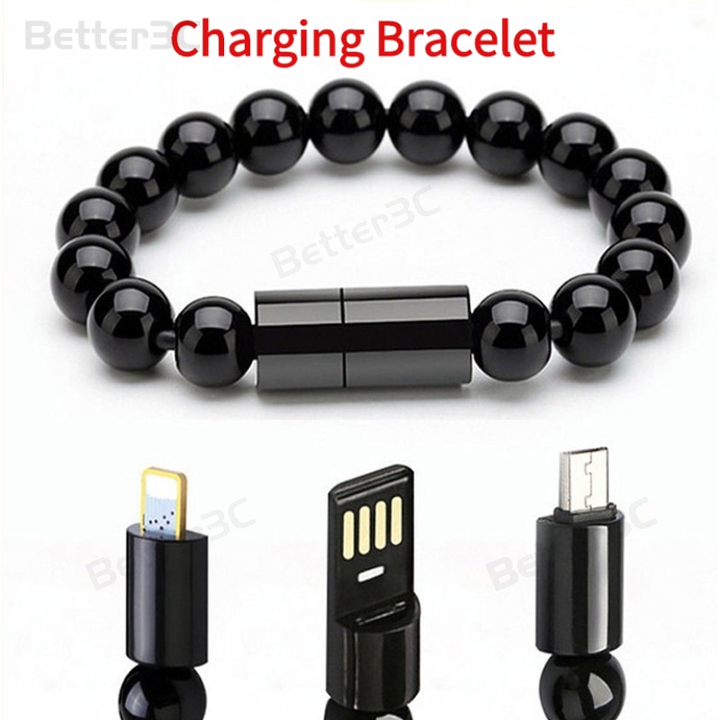 Cáp Sạc Nhanh Micro USB Type C Dạng Vòng Tay Chuỗi Hạt Màu Trơn Thông Dụng Cho Điện Thoại Android