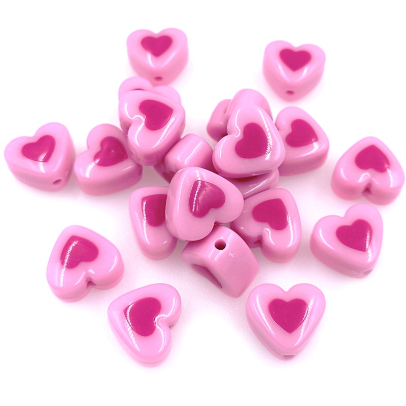 Set 10 Hạt Acrylic Hai Màu Sơn Hình Trái Tim Thời Trang Làm Trang Sức Vòng Tay / Vòng cổ