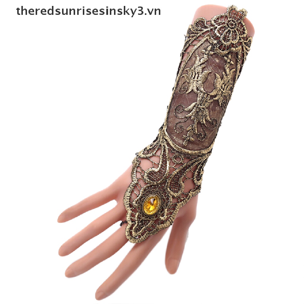 ## Găng Tay Ren Hở Ngón Màu Vàng Đen Phong Cách Gothic Thời Trang