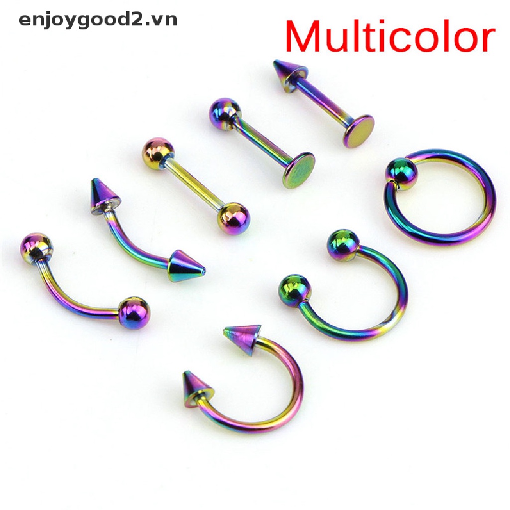 Set 8 Khuyên Mũi / Môi / Tai / Mũi / Lông Mày Bằng Thép Không Gỉ 16G