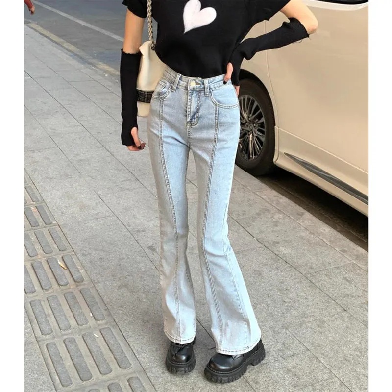 Quần Jean Nữ Ống Loe Lưng Cao Màu Trơn Thời Trang Mùa Hè