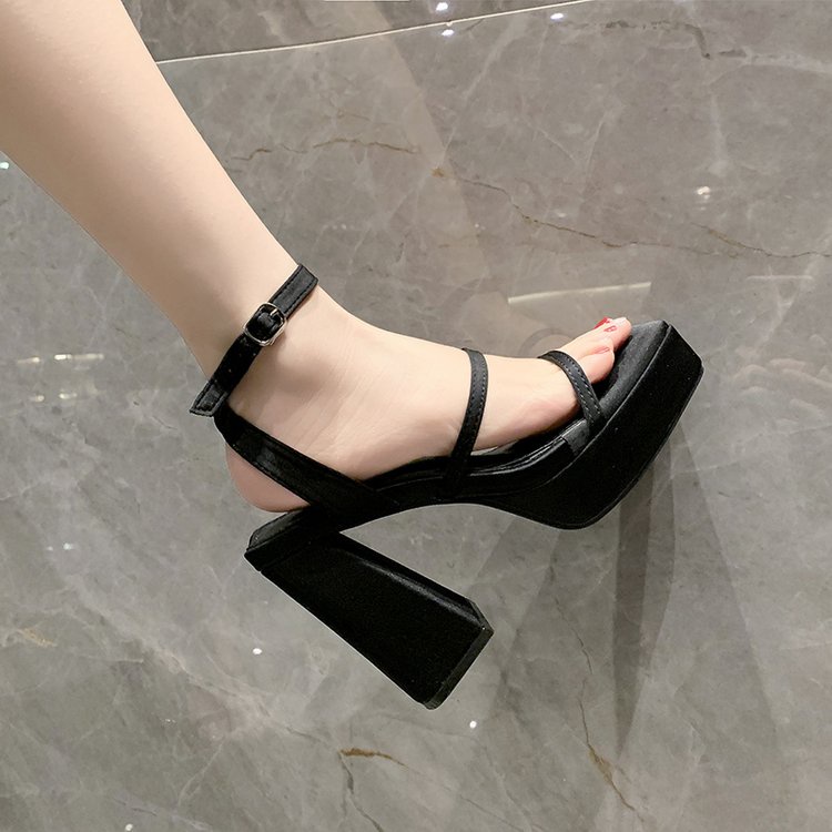 Sandal Cao Gót 8cm Hở Ngón Mũi Vuông Bằng Cao Su PU Phong Cách Hàn Quốc Thời Trang Mùa Hè Hàng Mới 2023
