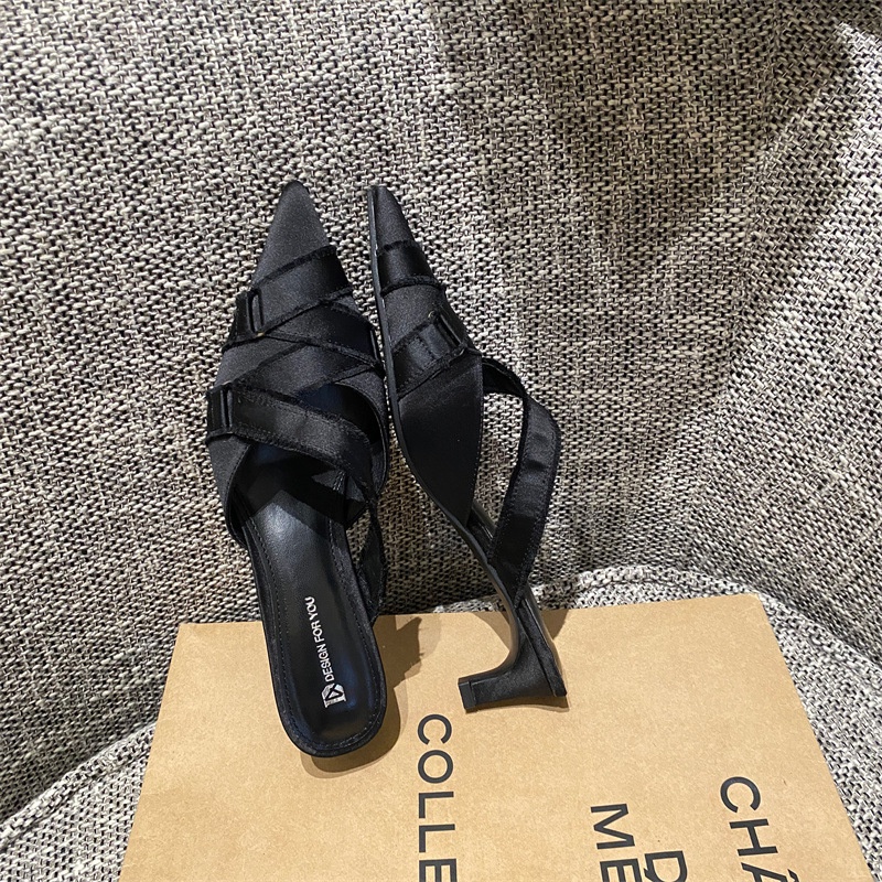 Dép Cao Gót Mũi Nhọn Chất Liệu denim Thời Trang Mùa Hè 2023 Cho Nữ