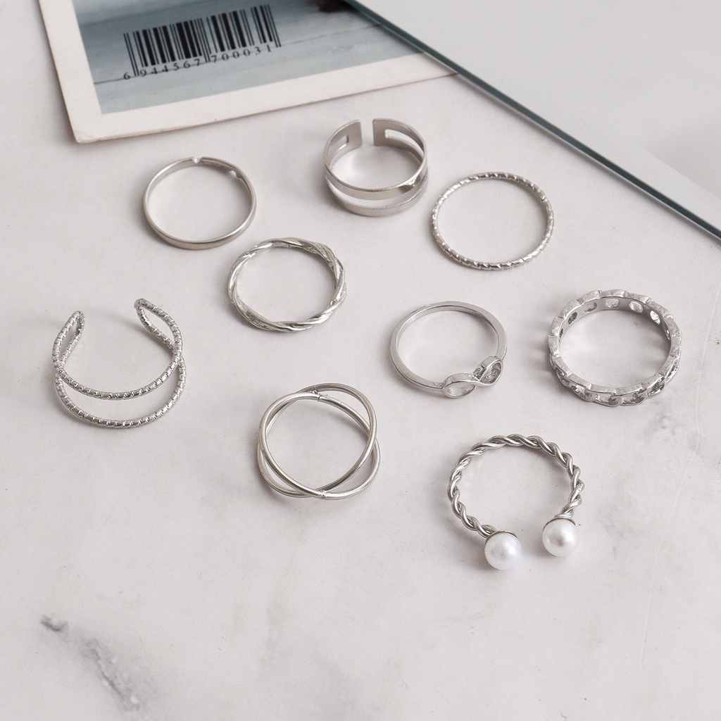 Set 9 Nhẫn Hở Kiểu Dáng Đơn Giản Phong Cách Châu Âu Mới