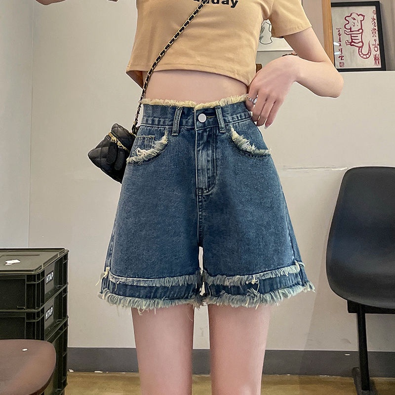 Quần Short Denim Jiashucheng Lưng Cao Ống Rộng Phong Cách Hàn Quốc Thời Trang Mùa Hè 2023 Mới
