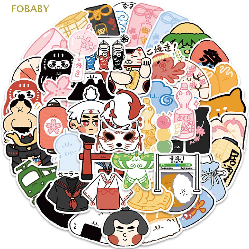 Fobaby Set 50 Sticker Bùa Hộ Mệnh Chống Thấm Nước Họa Tiết Graffiti Nhật Bản Trang Trí Ván Trượt / Laptop / Đồ Chơi Trẻ Em Bán Chạy