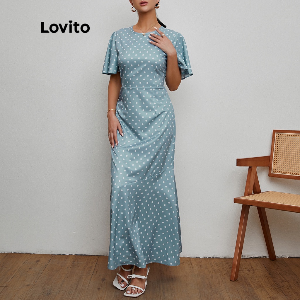 Lovito Đầm Tay Loe Hoạ Tiết Chấm Bi Hình Đuôi Cá L20D001