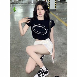 Áo thun kiểu croptop tay ngắn cổ tròn in chữ MORETHANPARA VÒNG TRÒN ( hình thật) nữ  capnhatxuhuong