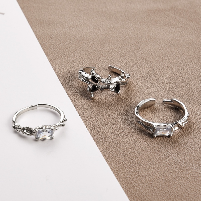 Nhẫn Hở Đính Đá Màu Sắc Đơn Giản Phong Cách Punk Hip Hop Cho Nam Và Nữ