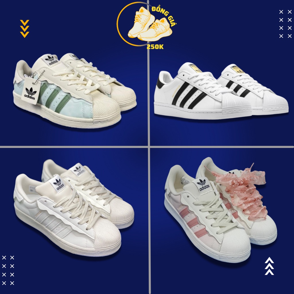 Giày Adidass Superstar Das Sò 3 Màu Xanh, Kem, Hồng full box, Giày thể thao Das Sò Trắng Đen Classic nam nữ full pk